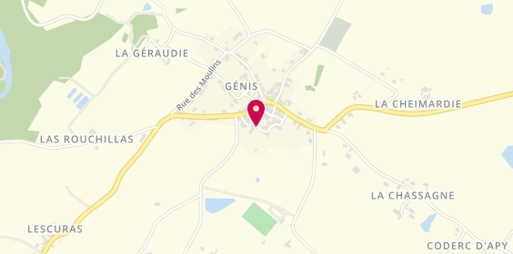 Plan de Pharmacie de Genis, Grand Place
Le Bourg, 24160 Génis