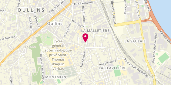 Plan de Pharmacie Bouvier-Barbe, 74 Rue Charton, 69600 Oullins