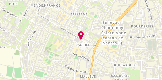 Plan de Pharmacie des Lauriers, 14 Rue Simone de Beauvoir, 44100 Nantes
