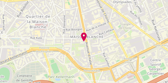 Plan de Pharmacie Maison Blanche, Mme et Mle Aubijoux
160 Avenue d'Italie, 75013 Paris