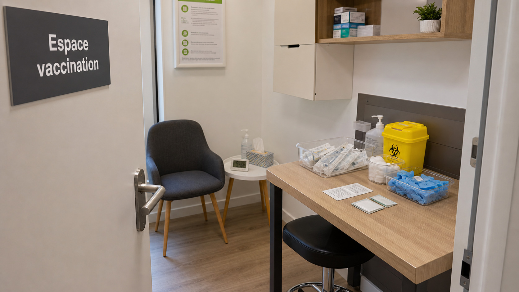 Espace confidentiel de pharmacie préparé pour une vaccination